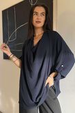 Suki Drape Cowl Blouse Navy /12=